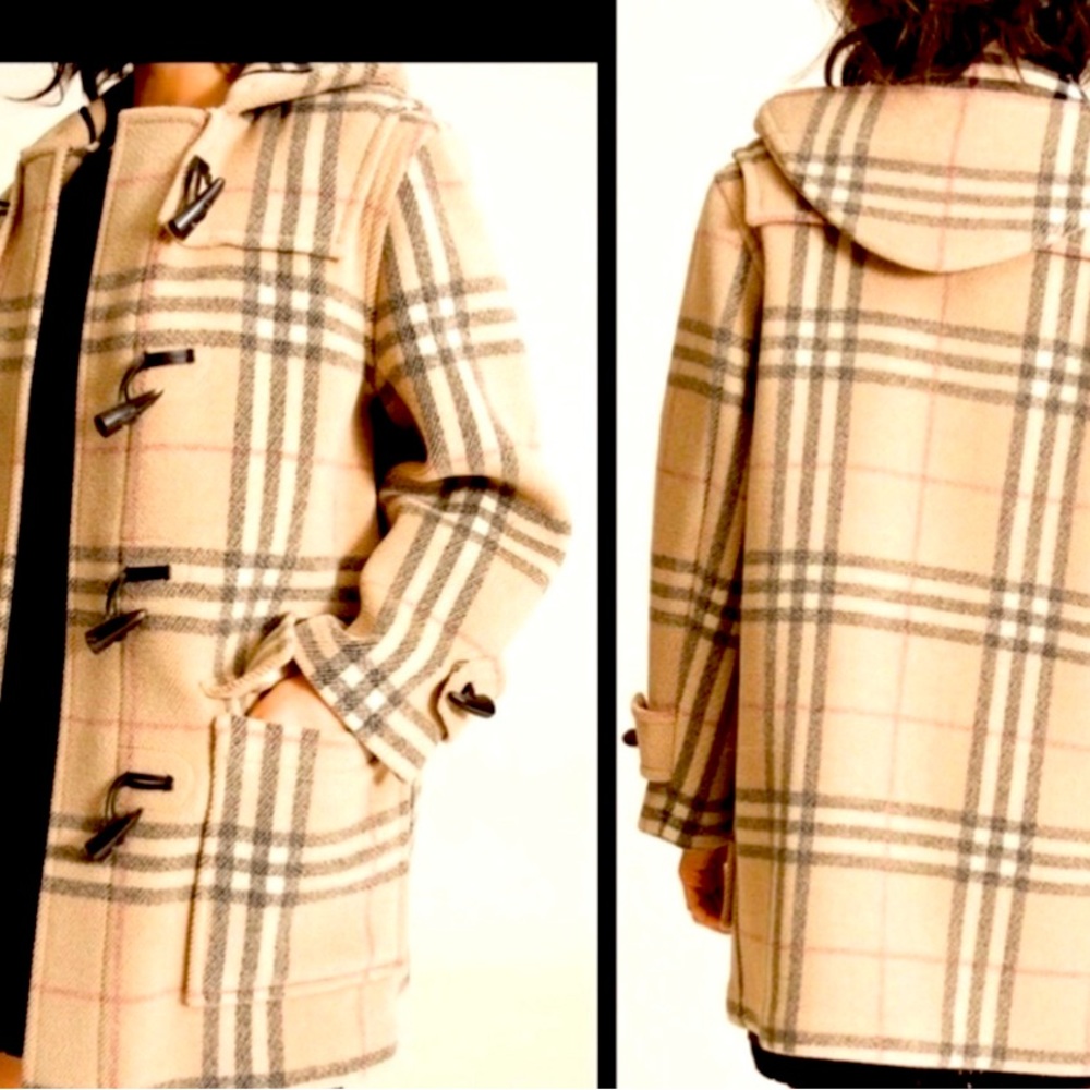 😍 Authentic BURBERRY duffle coat nova check wool toggle jacket duffel